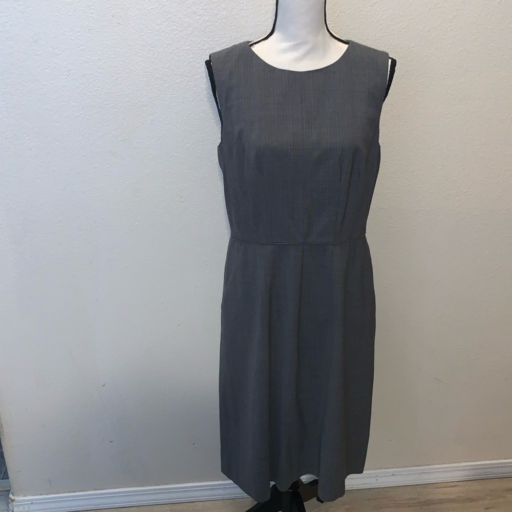 Banana Republic Stretch Grey Wool Blend Fitted Office Midi Shift Dress